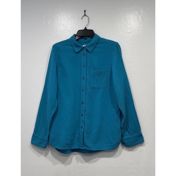 J. Crew Double Gauze Button Down Shirt Women’s Size Medium Cotton Turquoise - Picture 1 of 9